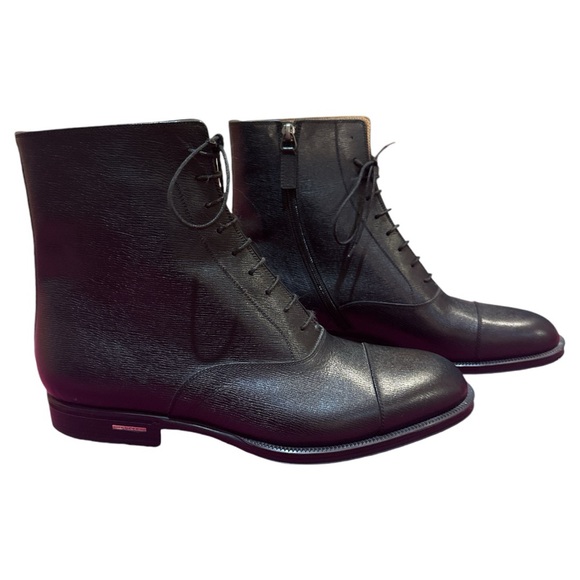 Gucci Men's Black Leather Side Zip Lace-up boot NWB - Picture 2 of 7